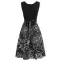 Printed Sleeveless Fit And Flare Vintage Dress - Black