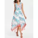 Printed Sleeveless Flared Dress - White