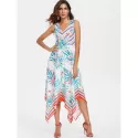 Printed Sleeveless Flared Dress - White