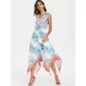Printed Sleeveless Flared Dress - White