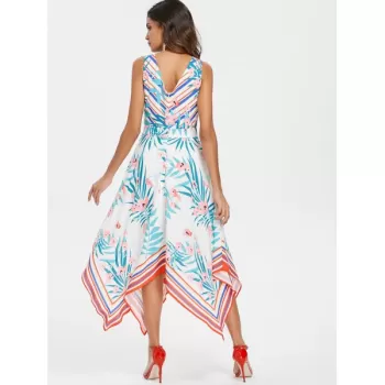 Printed Sleeveless Flared Dress - White