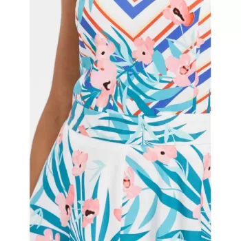 Printed Sleeveless Flared Dress - White