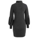 Puff Sleeve Mini Sweater Dress - Dark Gray