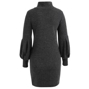 Puff Sleeve Mini Sweater Dress - Dark Gray