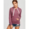 Pullover Buttons Kangaroo Pocket Long leeve Hoodie - Claret