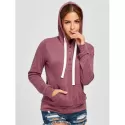 Pullover Buttons Kangaroo Pocket Long leeve Hoodie - Claret