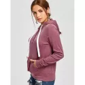 Pullover Buttons Kangaroo Pocket Long leeve Hoodie - Claret