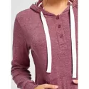 Pullover Buttons Kangaroo Pocket Long leeve Hoodie - Claret