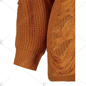 Pullover Ripped V Neck Sweater - Earthy