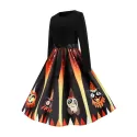 Pumpkin Devil Print Long leeve Midi Halloween Dress -