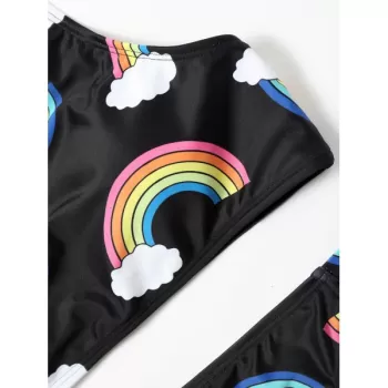 Racerback Rainbow Print Bikini Set - Black