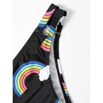 Racerback Rainbow Print Bikini Set - Black