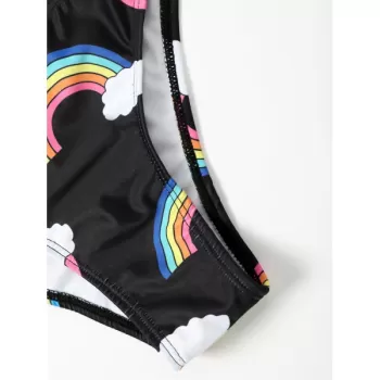 Racerback Rainbow Print Bikini Set - Black