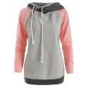 Raglan Sleeve Color Block Zipper Hoodie - Pig Pink