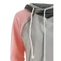 Raglan Sleeve Color Block Zipper Hoodie - Pig Pink