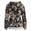 Raglan Sleeve Floral Print Hoodie - Gray
