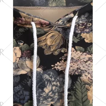 Raglan Sleeve Floral Print Hoodie - Gray