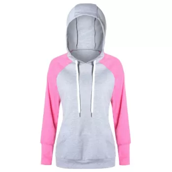 Raglan Sleeve Two Tone Drawstring Hoodie - Gray