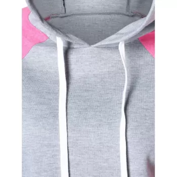 Raglan Sleeve Two Tone Drawstring Hoodie - Gray