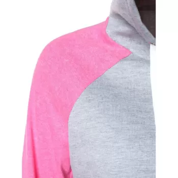 Raglan Sleeve Two Tone Drawstring Hoodie - Gray