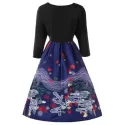 Retro Printed High Waist Swing Dress - Deep Blue