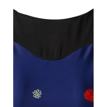 Retro Printed High Waist Swing Dress - Deep Blue