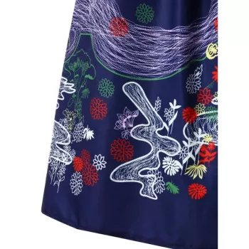Retro Printed High Waist Swing Dress - Deep Blue