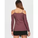Rhinestone Cut Out Shoulder Zipper Knitwear - Rosy Finch