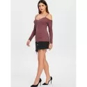 Rhinestone Cut Out Shoulder Zipper Knitwear - Rosy Finch