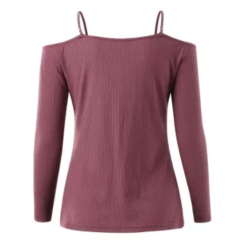 Rhinestone Cut Out Shoulder Zipper Knitwear - Rosy Finch