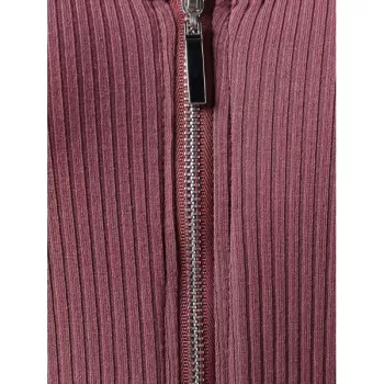 Rhinestone Cut Out Shoulder Zipper Knitwear - Rosy Finch