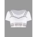 Rhinestone Decor Crop Top - White
