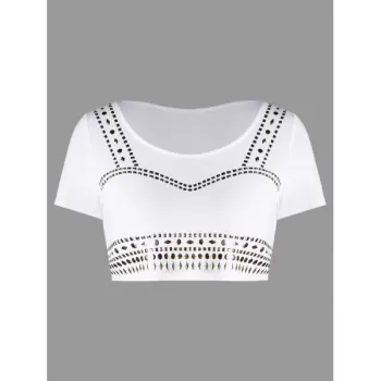 Rhinestone Decor Crop Top - White