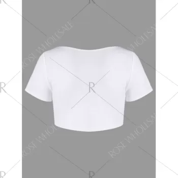 Rhinestone Decor Crop Top - White