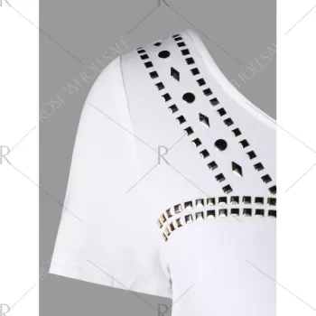 Rhinestone Decor Crop Top - White