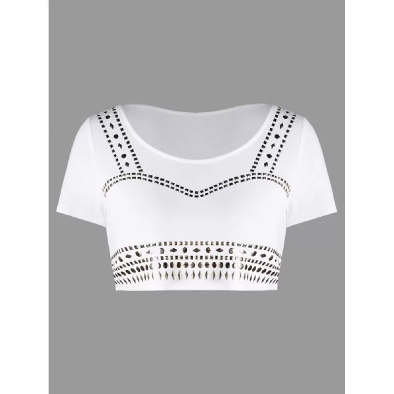 Rhinestone Decor Crop Top - White