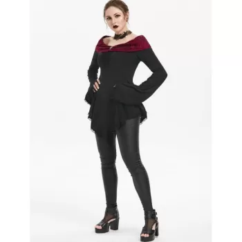 Rhinestone Embellished Lace Insert Asymmetrical T-shirt - Black