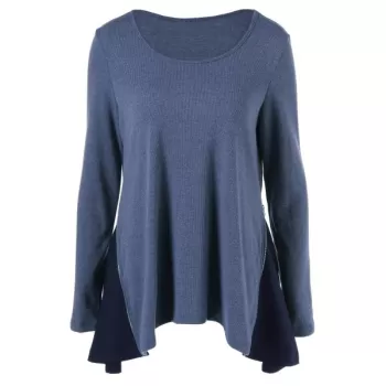 Ribbed Asymmetrical Blouse - Azure Blue