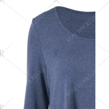 Ribbed Asymmetrical Blouse - Azure Blue