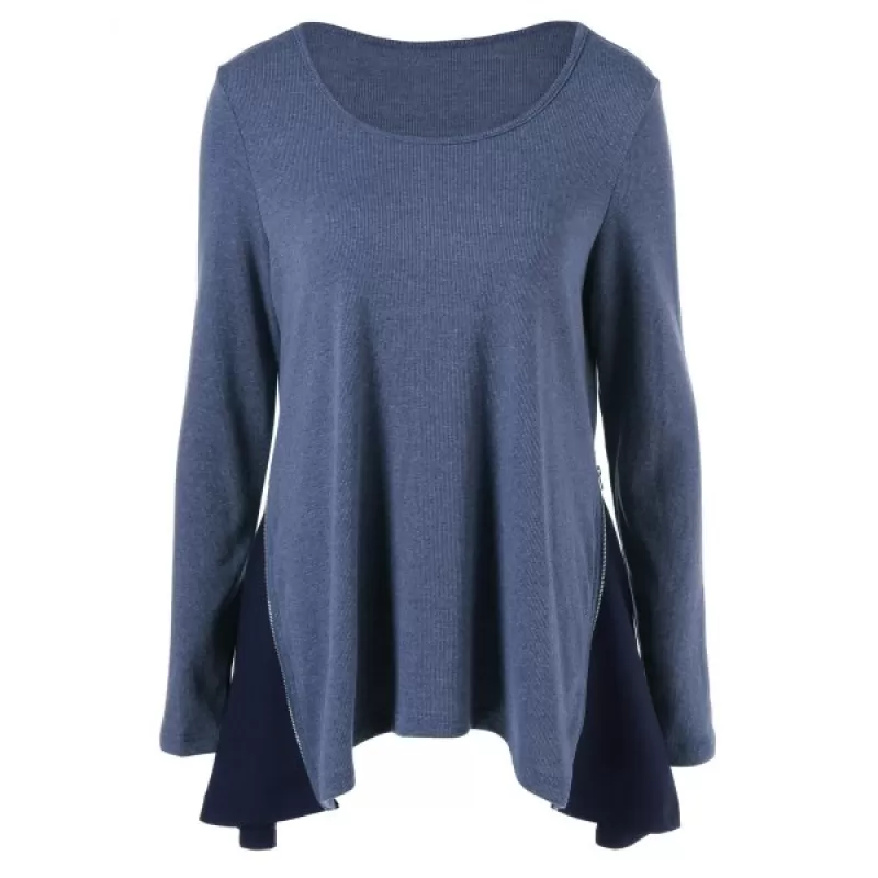 Ribbed Asymmetrical Blouse - Azure Blue