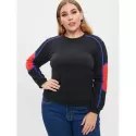 Ribbed Color Block Sweatshirt - Black