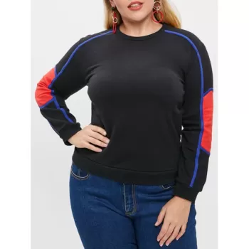 Ribbed Color Block Sweatshirt - Black