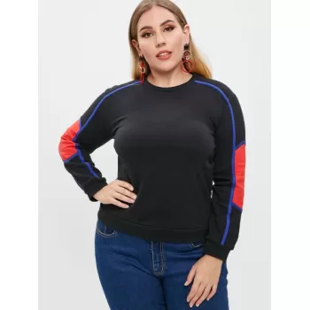 Ribbed Color Block Sweatshirt - Black