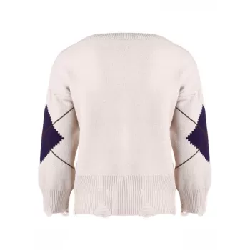 Ripped Drop Shoulder Knit Sweater - Warm White One