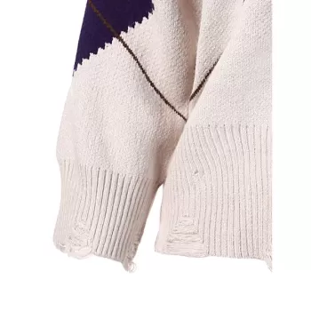 Ripped Drop Shoulder Knit Sweater - Warm White One