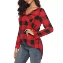 Roll Tab leeves Plaid Pocket Blouse - Red