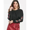 Rose Print Long Sleeve Sweatshirt - Black