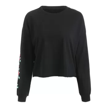 Rose Print Long Sleeve Sweatshirt - Black