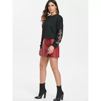 Rose Print Long Sleeve Sweatshirt - Black
