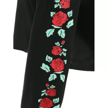 Rose Print Long Sleeve Sweatshirt - Black